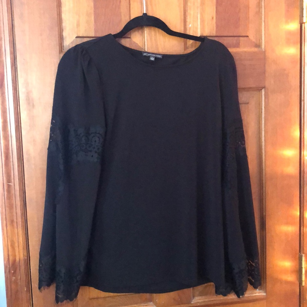 Adrianna Papell Bell Sleeve Lace Detail Shirt